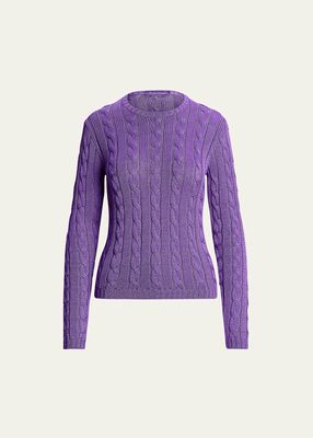 High-Shine Silk Cable-Knit Pullover