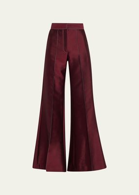High-Waist Flare Trousers with Contrast Seams