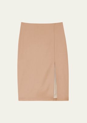 High-Waist Side Slit Sleek Flannel Skirt