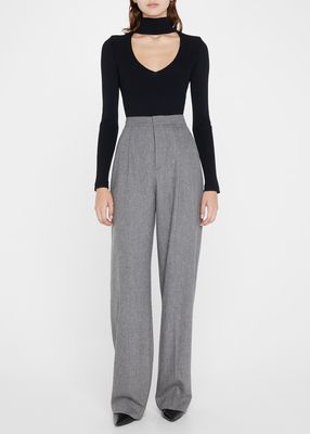 High-Waisted Pleat Front Wool Pants
