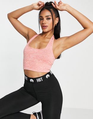 HIIT halter top with square neck in coral heather-Multi