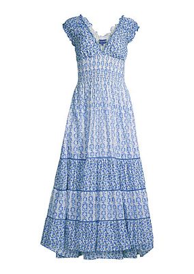 Hilda Cotton Geometric Smocked Maxi Dress