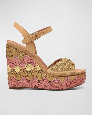 Hindy Colorblock Raffia Wedge Sandals