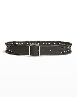 Hinge Stud-Embellished Leather Belt