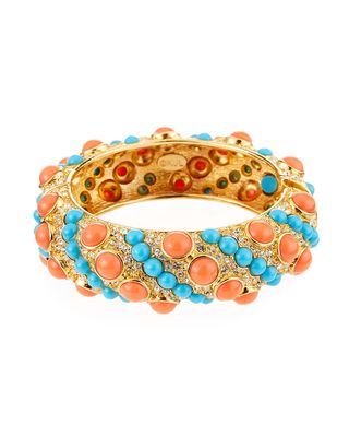 Hinged Rhinestone Bracelet, Coral/Turquoise