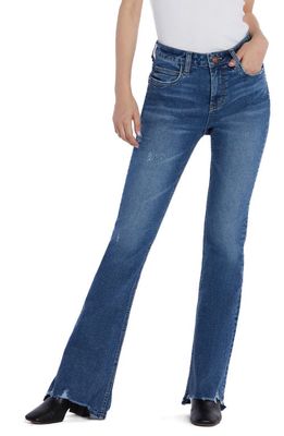 HINT OF BLU Chewed Mid Rise Flare Jeans in Resort Blue