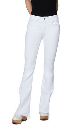 HINT OF BLU Frayed Mid Rise Slim Flare Jeans in Cloud