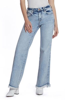HINT OF BLU Happy Fray Hem Flare Jeans in Rich Blue