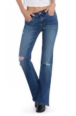 HINT OF BLU Ripped Low Rise Flare Jeans in Sardinia Blue