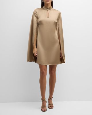 Hiromi Mock-Neck Split-Sleeve Cutout Mini Dress