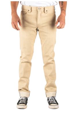 HIROSHI KATO The Pen Slim Fit Stretch Selvedge Denim Jeans in Raw Beige 