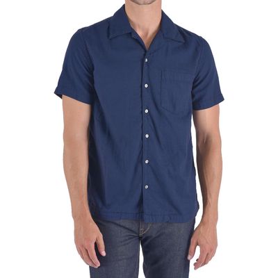 HIROSHI KATO The Wrench Solid Double Gauze Camp Shirt in Navy 