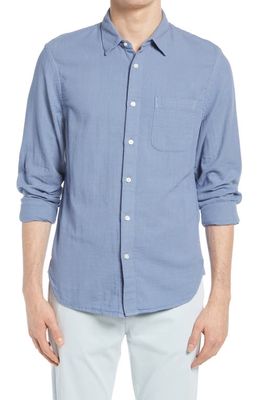 HIROSHI KATO Trim Fit Solid Button-Up Shirt in Matte Blue