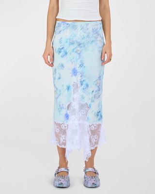 Hiss Lace Tie-Dye Midi Skirt