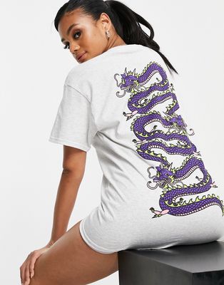 HNR LDN oversized T-shirt with dragon graphic back print in white-Grey