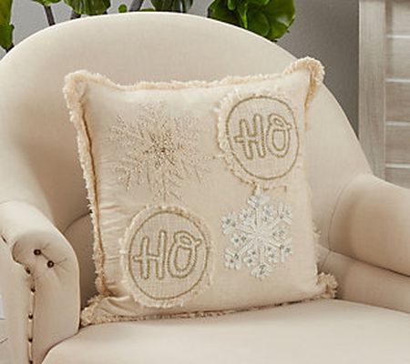 Ho Ho Ho Design Embroidered Throw Pillow Cover