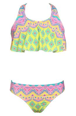 Hobie Kids' Flounce Strappy Two-Piece Swimsuit in Citron