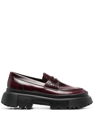 Hogan almond-toe leather loafers - Red