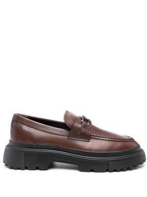 Hogan H619 logo-plaque leather loafers - Brown