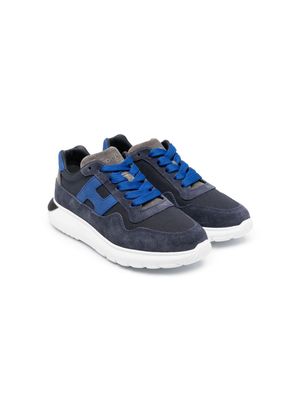 Hogan Kids lace-up low-top suede sneakers - Blue