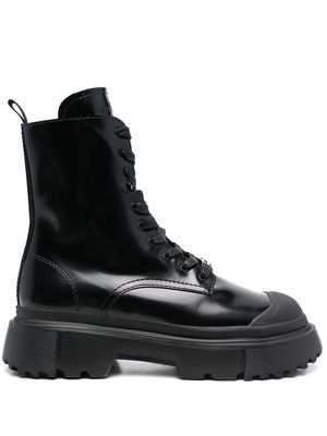Hogan lace-up combat boots - Black
