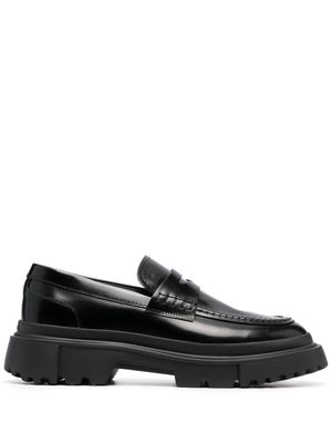 Hogan leather ridged-sole loafers - Black