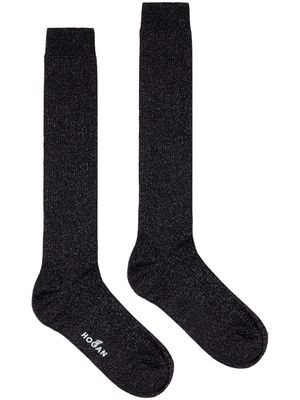 Hogan logo-intarsia glitter knee-socks - Black