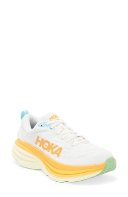 HOKA Bondi 8 Running Shoe in Blanc De Blanc /Solar Flare 