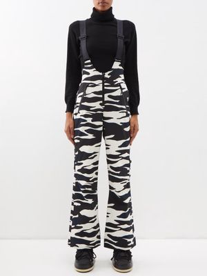 Holden - Zebra-print Flared Ski Salopettes - Womens - Black White