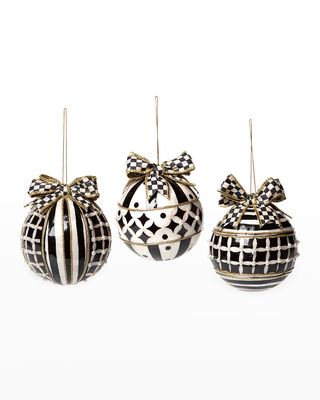 Holiday Checkmate Banded Capiz Ornaments - Set of 3
