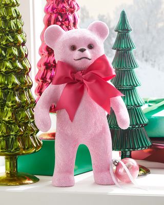 Holiday Pink Beaded Bear With Bow