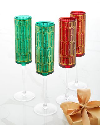 Holiday Red and Green Flutes in Gift Box, Set of 4