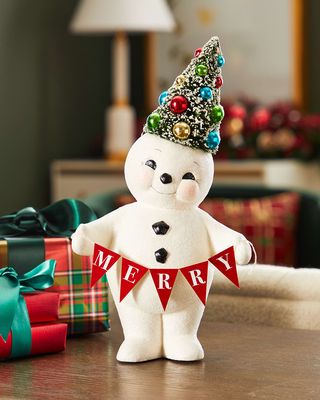 Holiday Retro Merry Snowman With Tree, 12"T