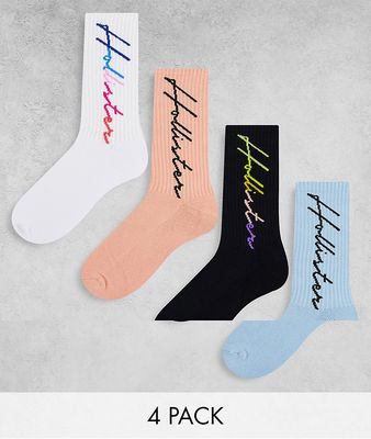 Hollister 4 pack back logo crew socks in multi