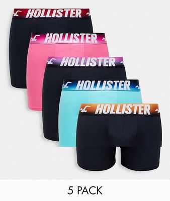 Hollister 5 pack logo pattern waistband active trunks in black/blue/pink-Multi