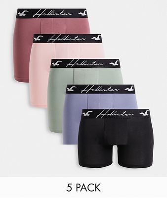 Hollister 5 pack script logo waistband trunks in pinks/green/blue/black-Multi