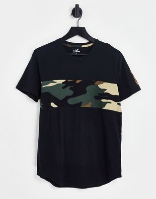 Hollister curved hem camo chest panel t-shirt in black