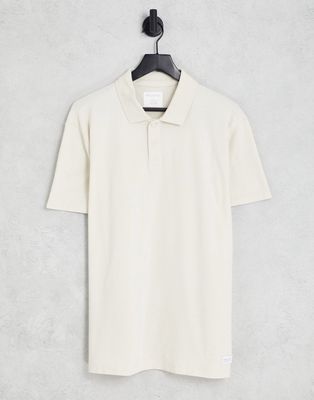 Hollister elevated loose fit polo shirt in cream-White