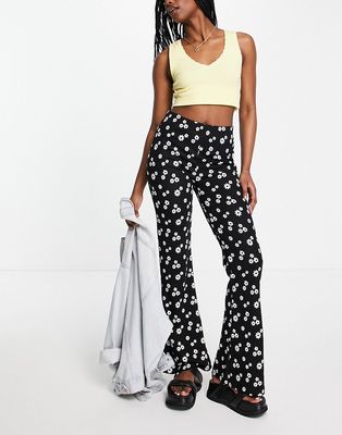 Hollister high rise flare pants in black ditsy