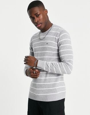 Hollister icon logo striped knit sweater in gray