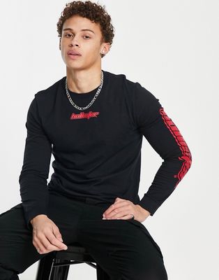 Hollister outdoors central & arm logo long sleeve top in black