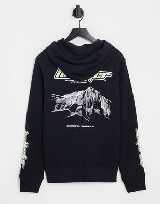 Hollister outdoors logo sleeve & back print hoodie in black