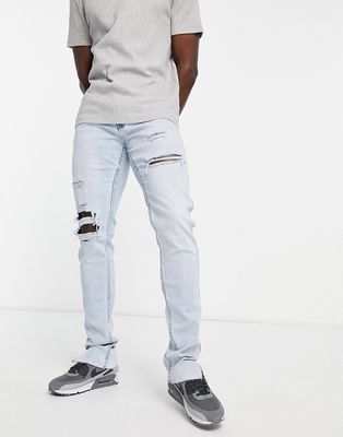 Hollister stacked skinny fit distressed/repair jeans in light wash-Blue