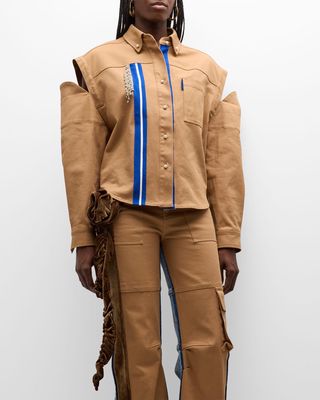Holt Crystal Shoulder-Cutout Twill Shirt Jacket