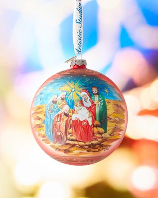 Holy Family and Three Kings Large Glass Christmas Ornament