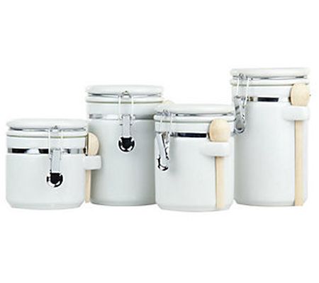 Home Basics 4 Piece Ceramic Canister Set with Wooden Spoons