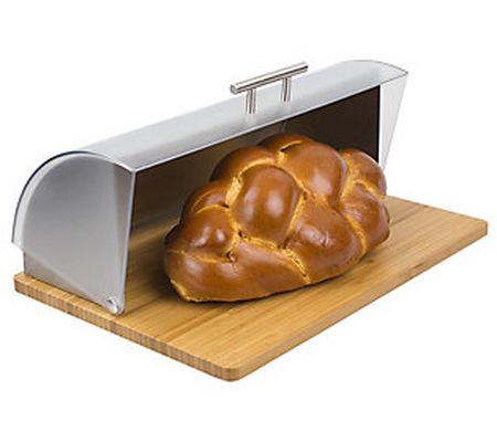 Home Basics Bread Box with Wood Base and Acryli c Lid