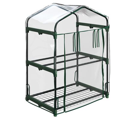 Home-Complete 2-Tier Mini Greenhouse Portable w ith Steel Frame