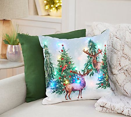 Home Reflections 18" Holiday Dec Pillows 1 LED, 1 Solid