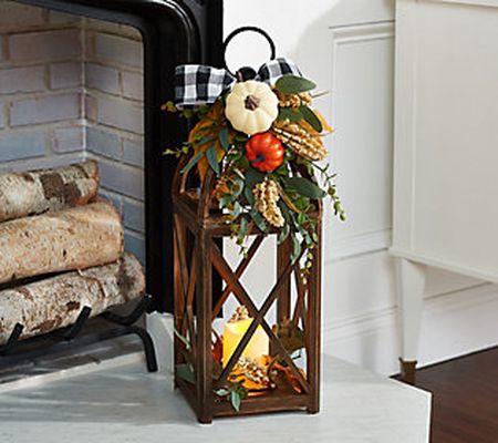 Home Reflections 22" Harvest Lantern with Fall Foliage & Bow